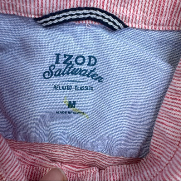 NWT IZOD Salwater Men's Pink Short Sleeve Shirt Size M Short Sleeve Stripe - Picture 9 of 14